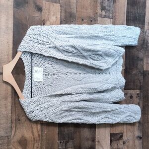 Inkatraditions Alpaca Wool Blend Chunky Knit Open Front Gray Sweater Sz Large